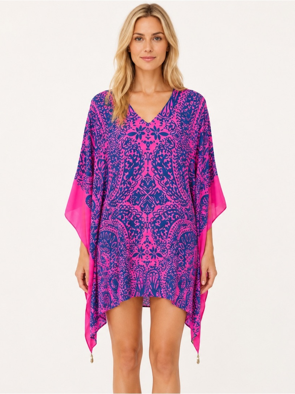 Lilly Pulitzer Lindamarie Silk Caftan Dress in Hot Pink/Navy Size L/XL (12-16)